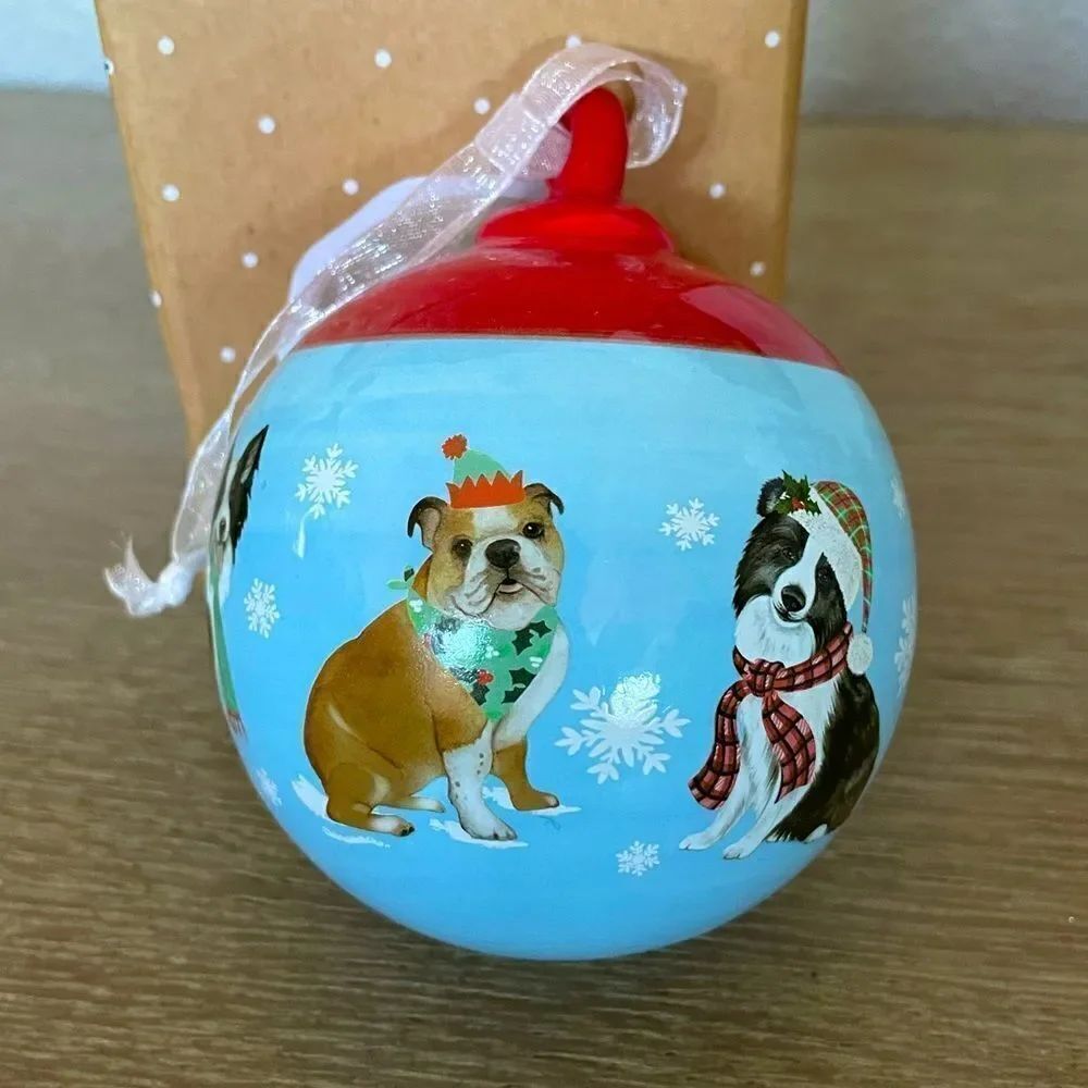 Christmas Dogs Snowflakes Graphic Ball Ornament